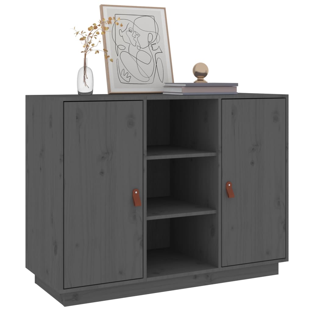 Credenza Grigia 100x40x75 cm in Legno Massello di Pino - homemem39