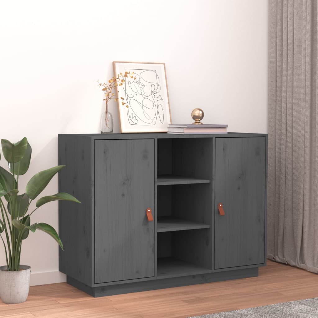 Credenza Grigia 100x40x75 cm in Legno Massello di Pino - homemem39