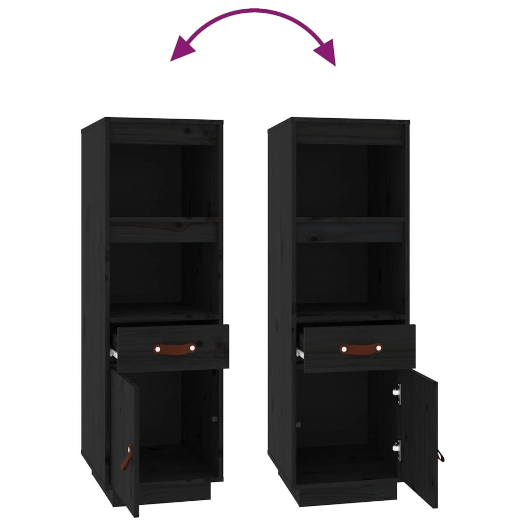 Credenza Nera 34x40x108,5 cm in Legno Massello di Pino - homemem39