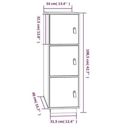 Credenza Grigia 34x40x108,5 cm in Legno Massello di Pino