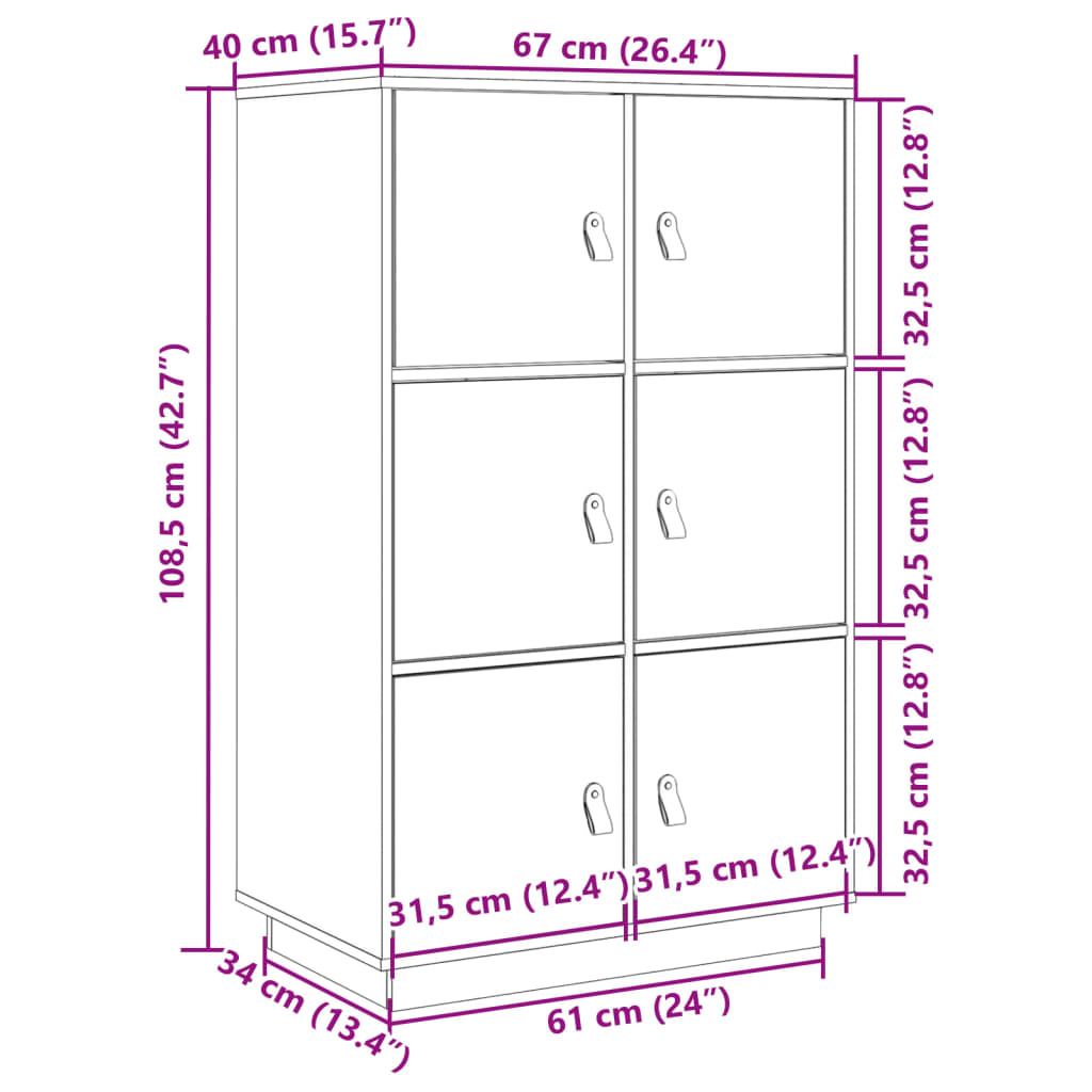 Credenza Bianca 67x40x108,5 cm in Legno Massello di Pino - homemem39