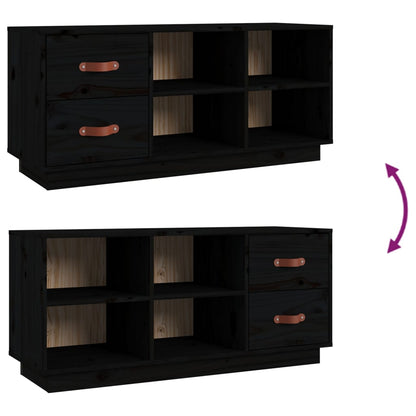 Scarpiera Nera 100x34x45 cm in Legno Massello di Pino - homemem39