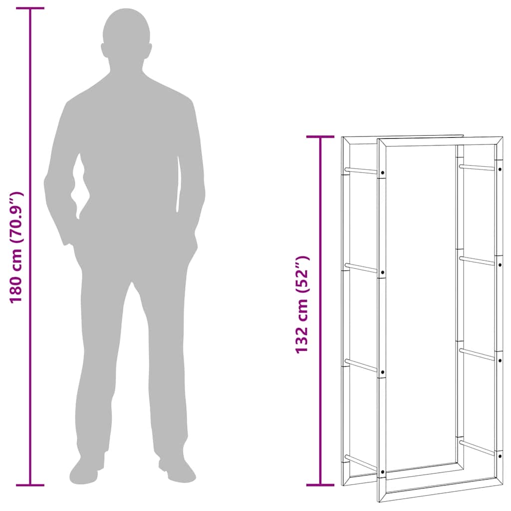 Portalegna Nero Opaco 50x28x132 cm in Acciaio