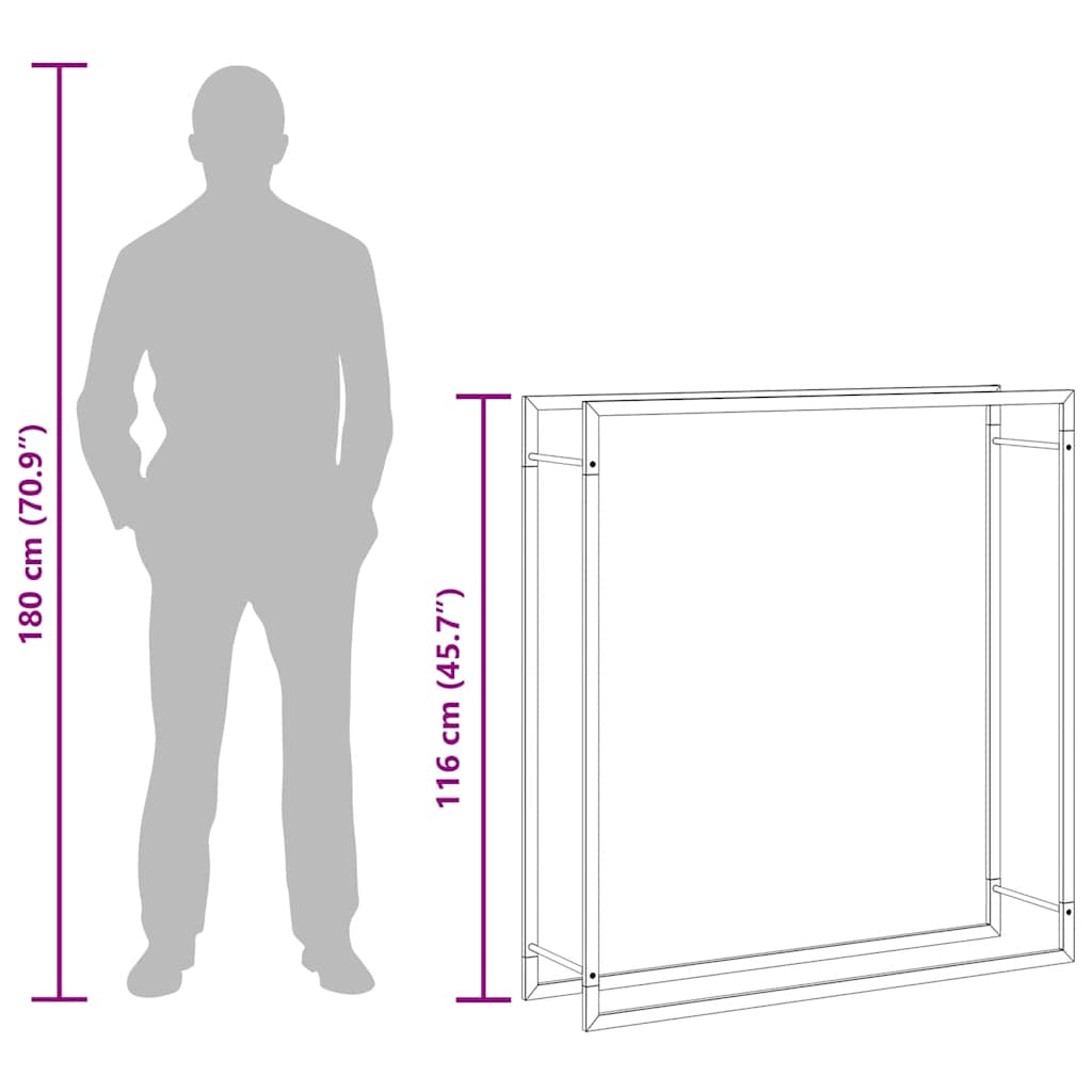 Portalegna Nero Opaco 110x28x116 cm in Acciaio