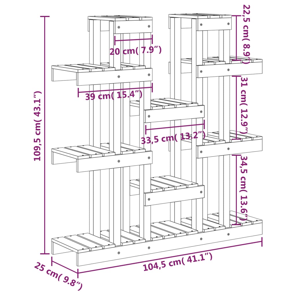 Supporto Piante Bianco 104,5x25x109,5 cm Legno Massello di Pino | homemem39