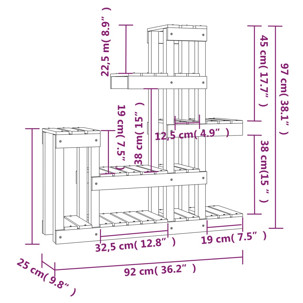 Supporto per Piante 92x25x97 cm in Legno Massello di Pino | homemem39