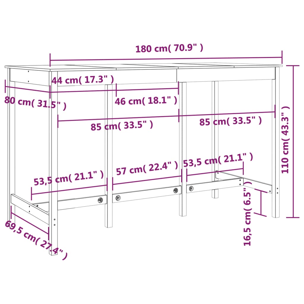 Tavolo da Bar Bianco 180x80x110 cm in Legno Massello di Pino - homemem39