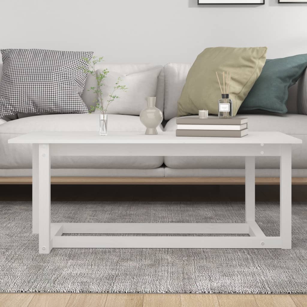 Tavolino da Salotto Bianco 110x55x45 cm Legno Massello di Pino | homemem39