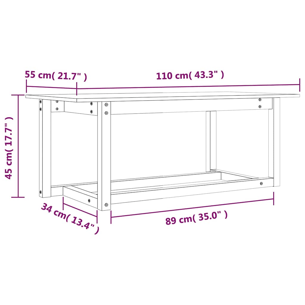 Tavolino da Salotto Grigio 110x55x45 cm Legno Massello di Pino