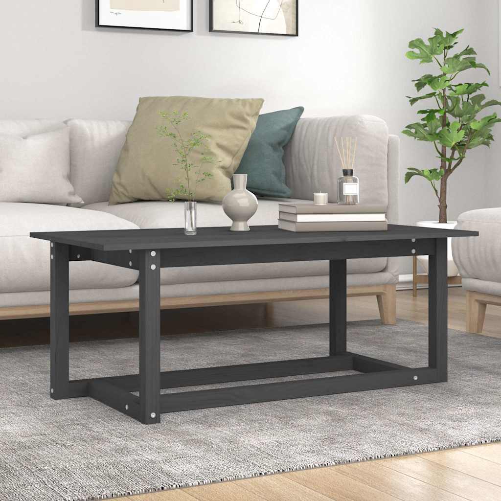 Tavolino da Salotto Grigio 110x55x45 cm Legno Massello di Pino