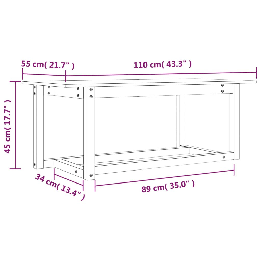 Tavolino da Salotto Ambra 110x55x45 cm Legno Massello di Pino | homemem39