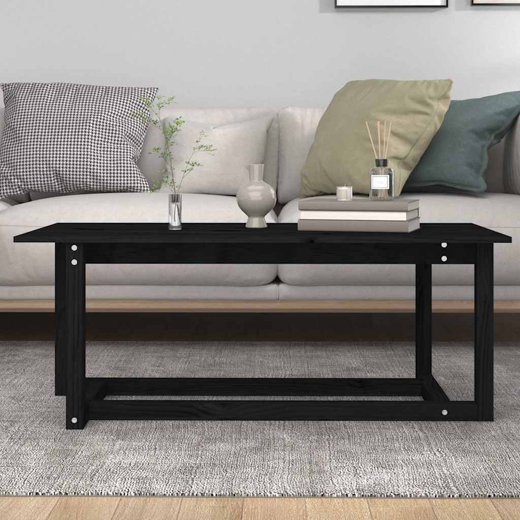 Tavolino da Salotto Nero 110x55x45 cm Legno Massello di Pino