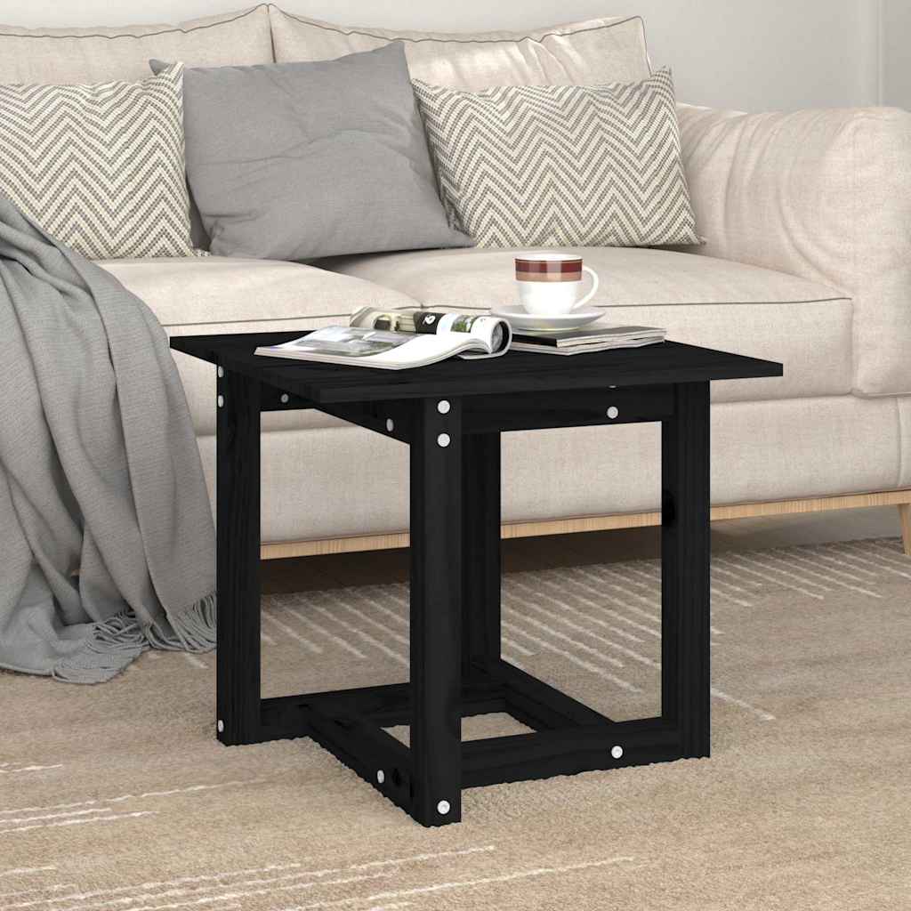 Tavolino da Salotto Nero 50x50x45 cm Legno Massello di Pino