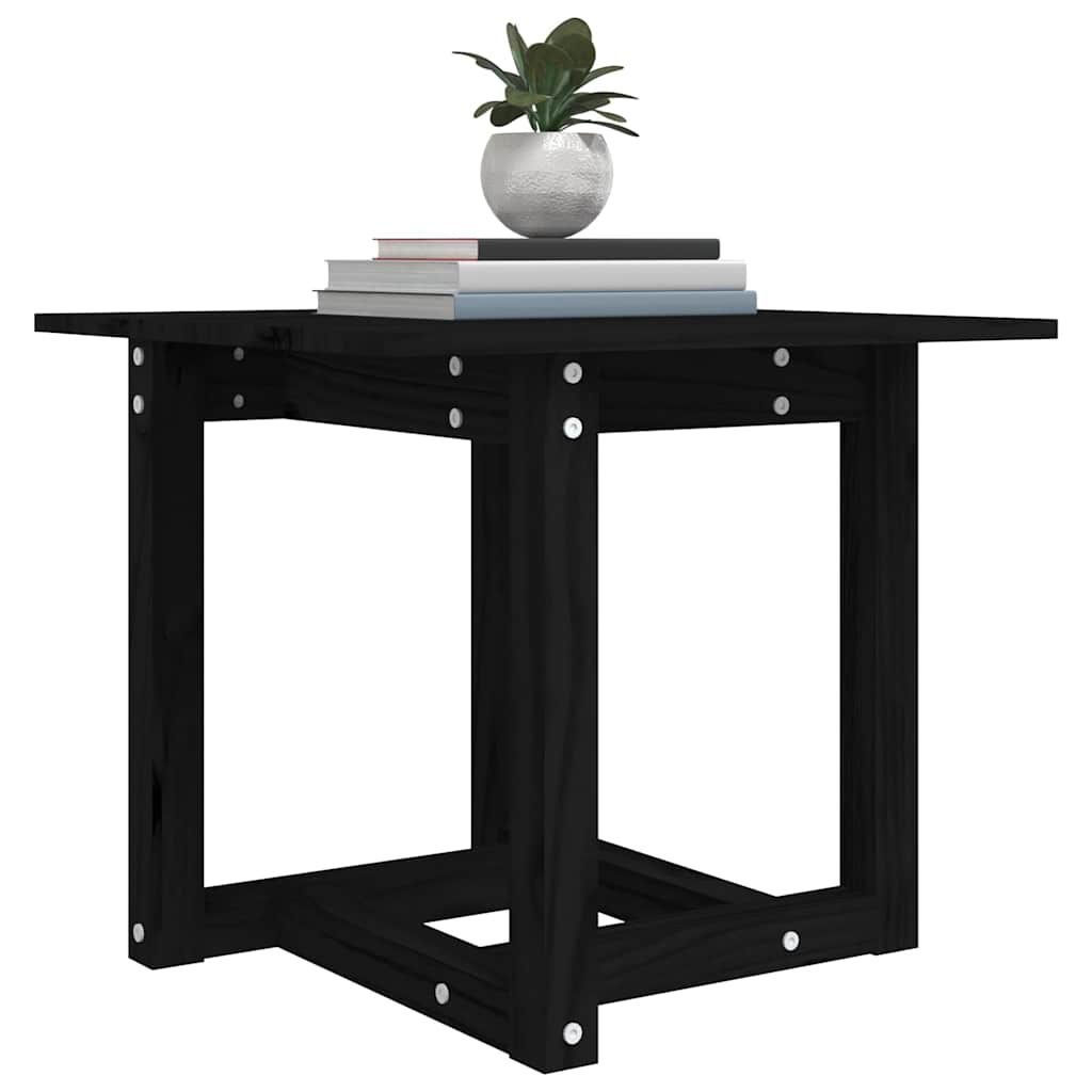 Tavolino da Salotto Nero 50x50x45 cm Legno Massello di Pino
