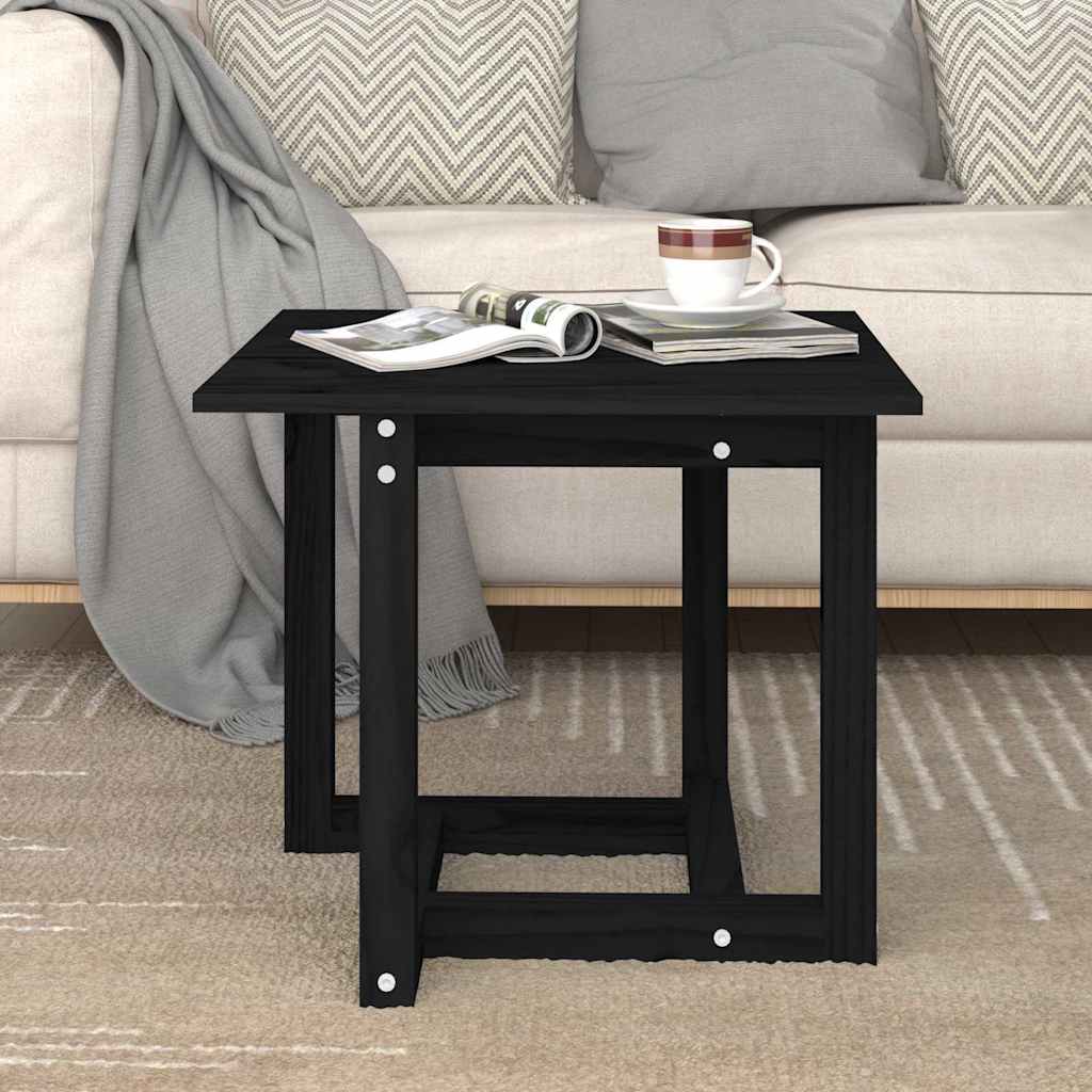 Tavolino da Salotto Nero 50x50x45 cm Legno Massello di Pino