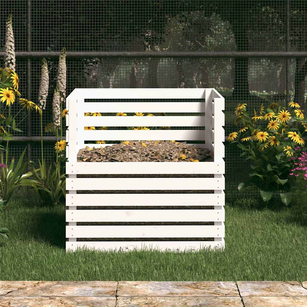 Compostiera Bianca 80x80x78 cm in Legno Massello di Pino