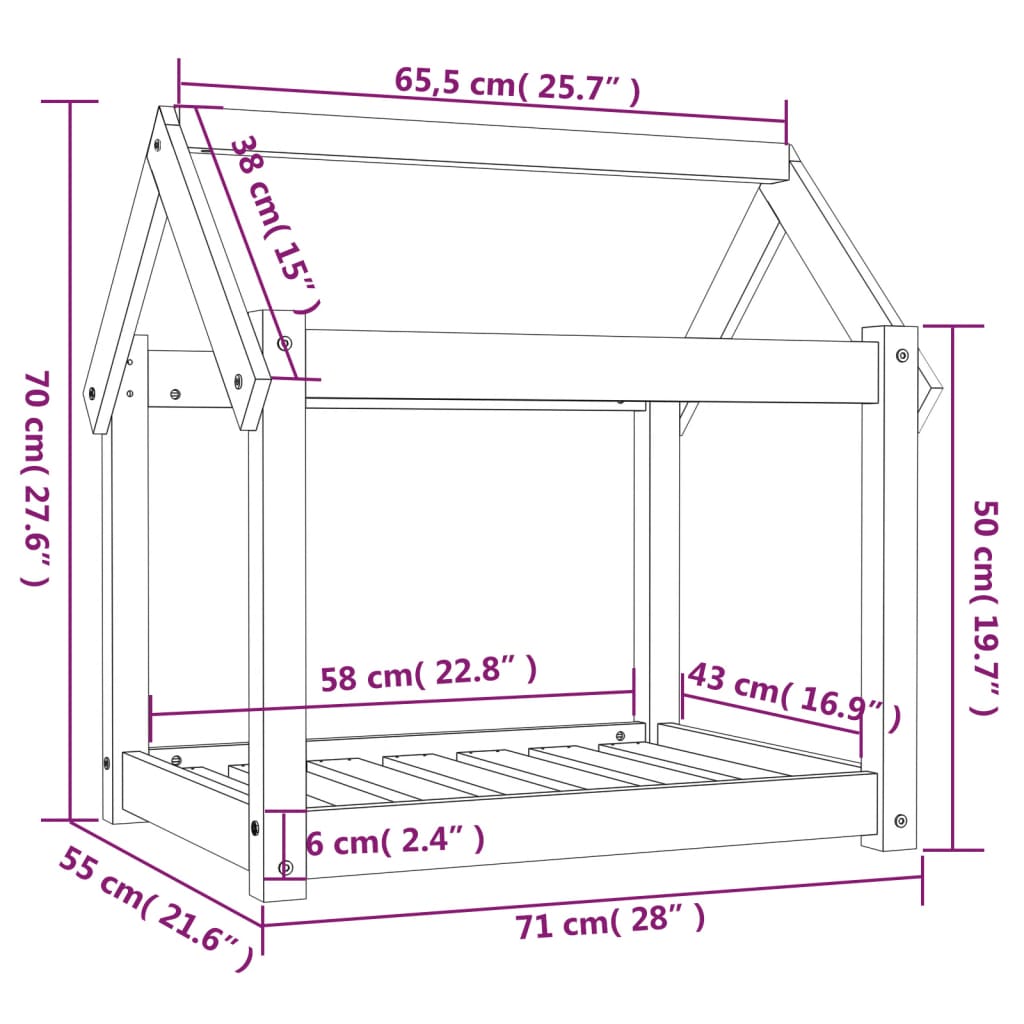 Cuccia per Cani 71x55x70 cm in Legno Massello di Pino