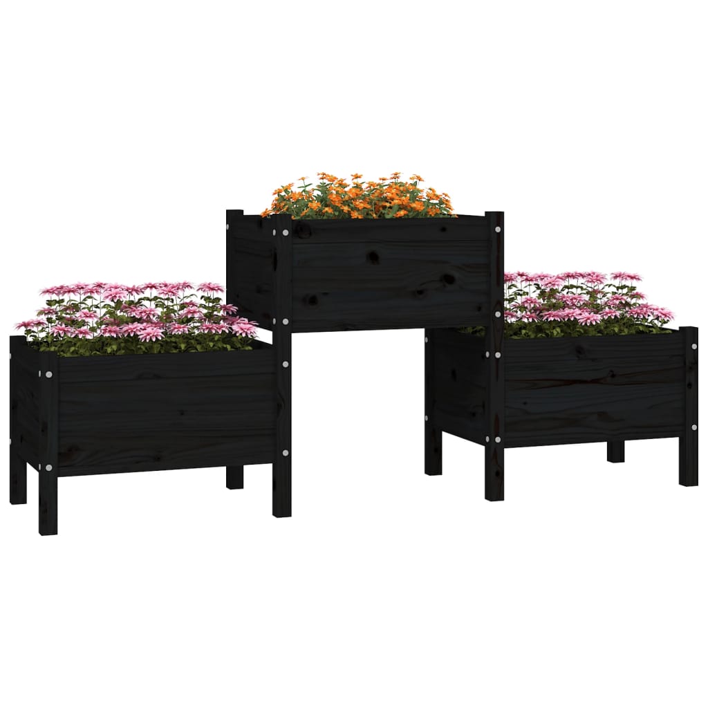 Fioriera Nera 178,5x44x75 cm in Legno Massello di Pino | homemem39