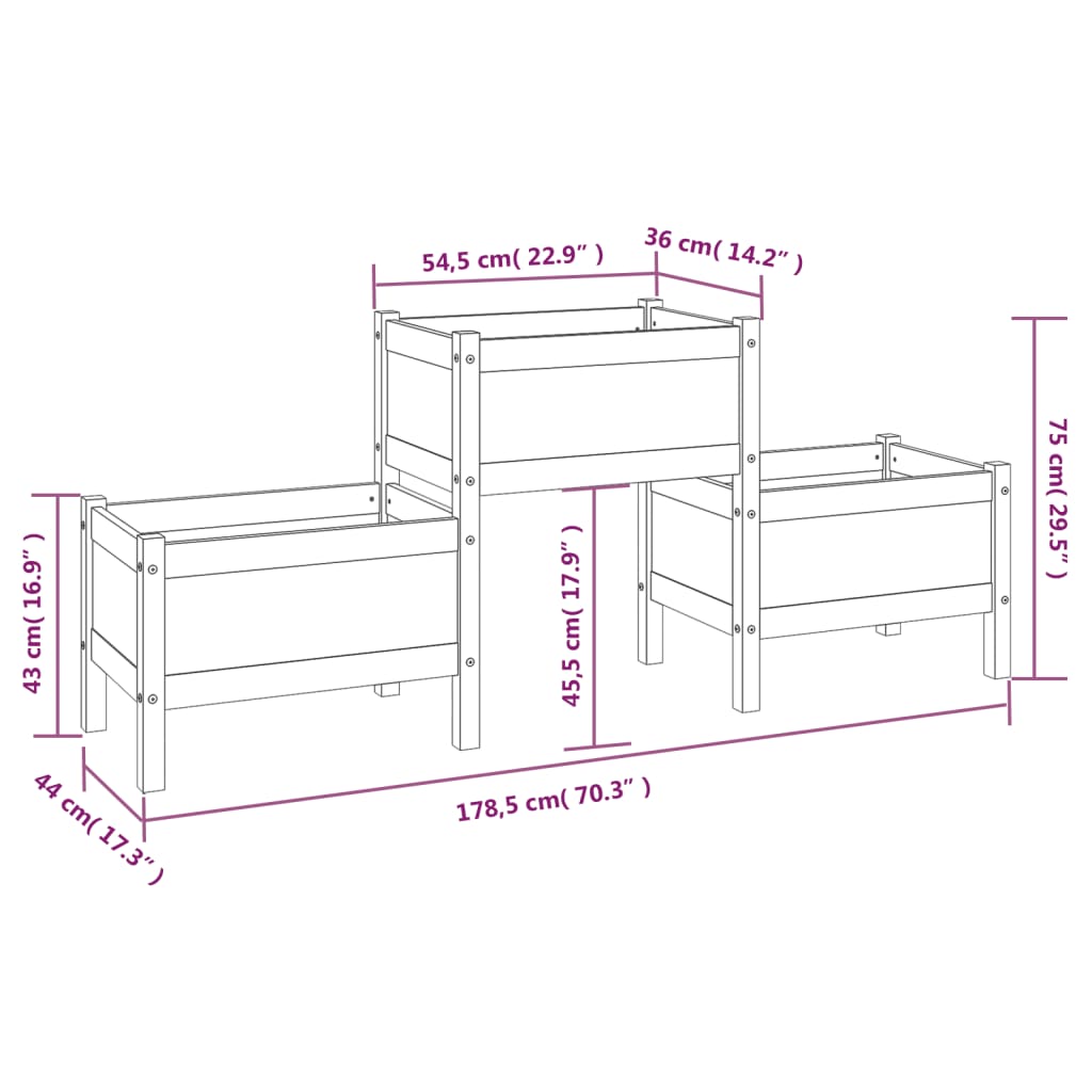 Fioriera Nera 178,5x44x75 cm in Legno Massello di Pino | homemem39