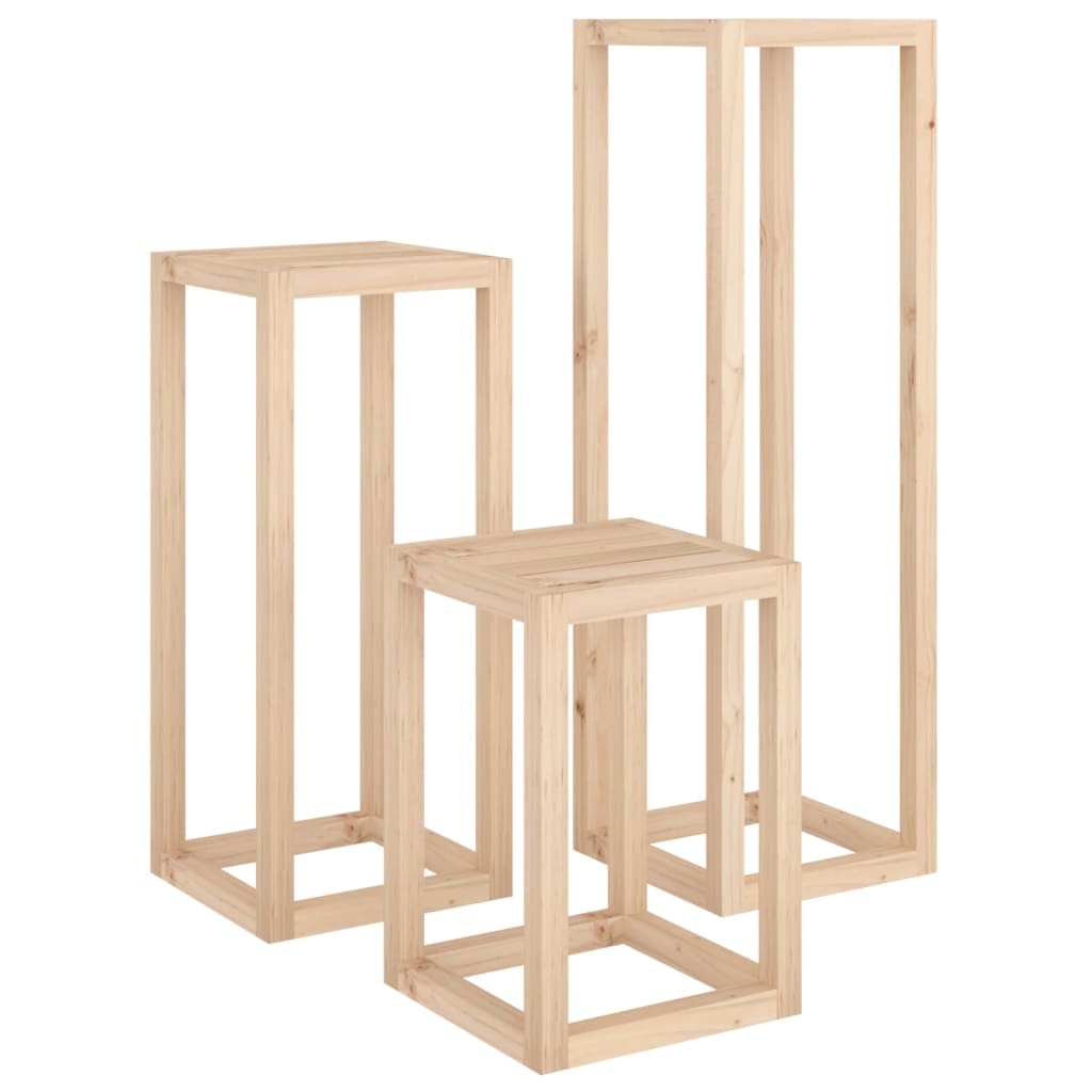 Set Supporti per Piante 3 pz in Legno Massello di Pino - homemem39