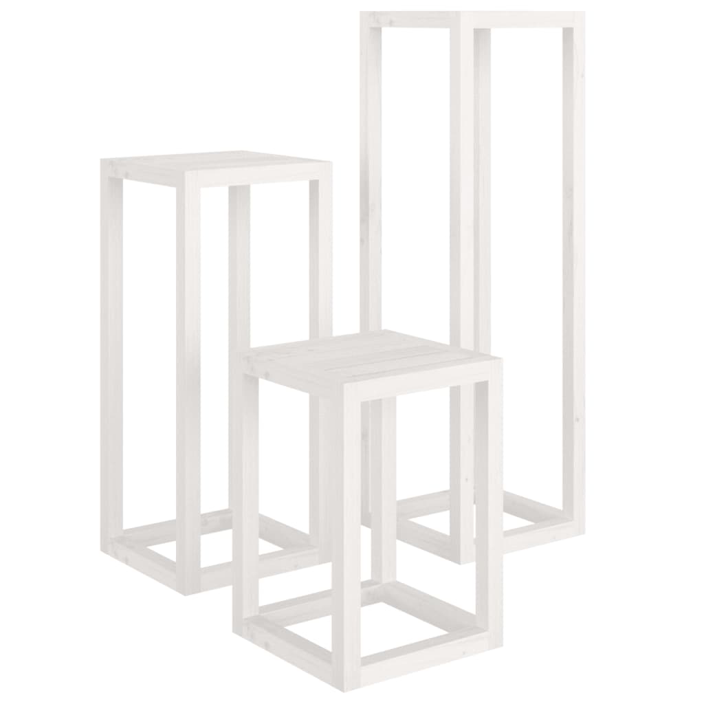 Set Supporti per Piante 3 pz Bianco in Legno Massello di Pino - homemem39
