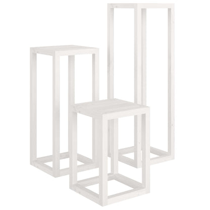 Set Supporti per Piante 3 pz Bianco in Legno Massello di Pino - homemem39