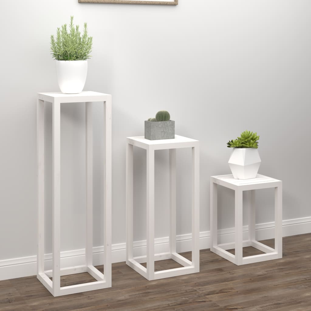 Set Supporti per Piante 3 pz Bianco in Legno Massello di Pino - homemem39