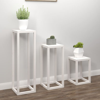 Set Supporti per Piante 3 pz Bianco in Legno Massello di Pino - homemem39