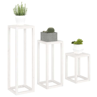 Set Supporti per Piante 3 pz Bianco in Legno Massello di Pino | homemem39