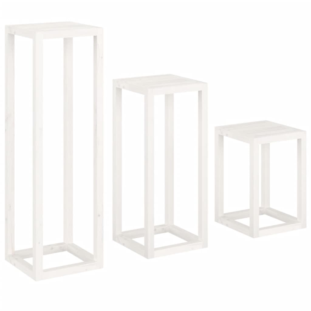 Set Supporti per Piante 3 pz Bianco in Legno Massello di Pino - homemem39