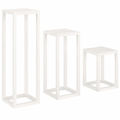 Set Supporti per Piante 3 pz Bianco in Legno Massello di Pino - homemem39