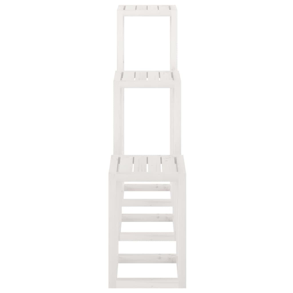 Set Supporti per Piante 3 pz Bianco in Legno Massello di Pino - homemem39