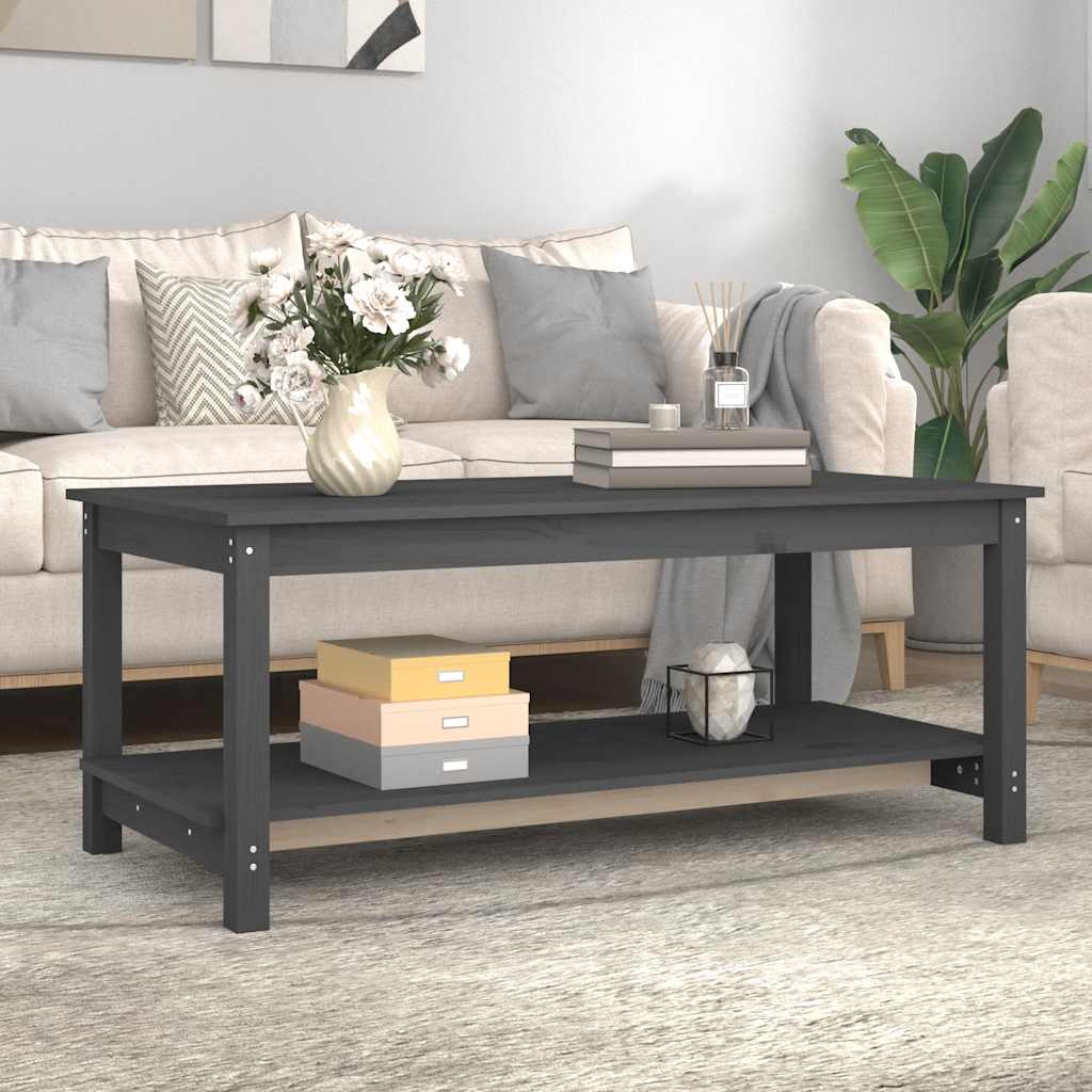 Tavolino da Salotto Grigio 110x55x45 cm Legno Massello di Pino | homemem39
