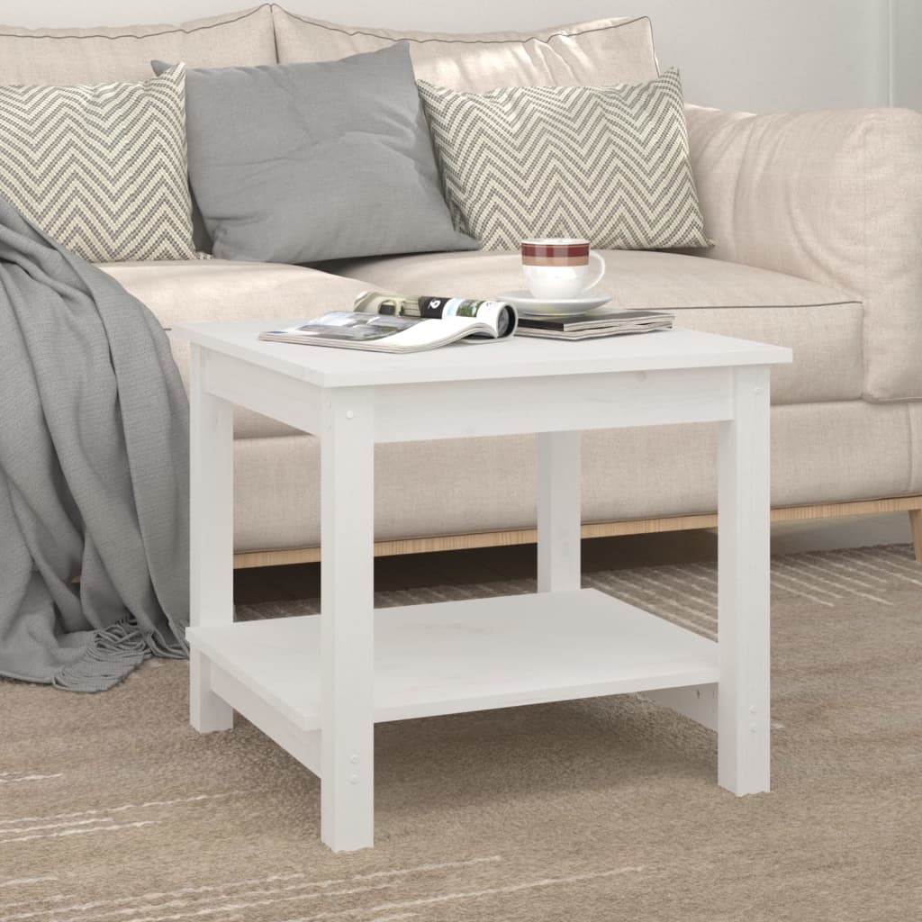 Tavolino da Salotto Bianco 50x50x45 cm Legno Massello di Pino | homemem39