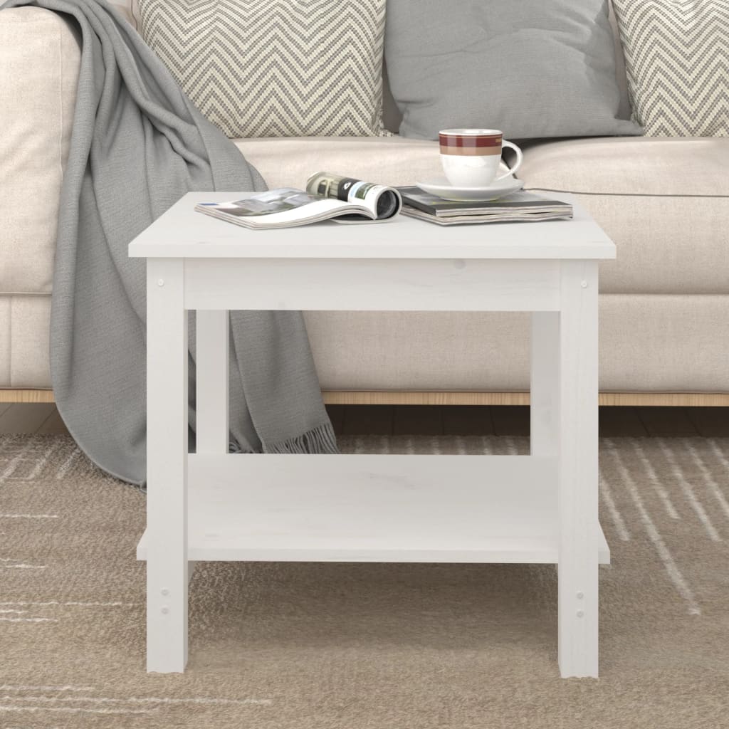 Tavolino da Salotto Bianco 50x50x45 cm Legno Massello di Pino | homemem39