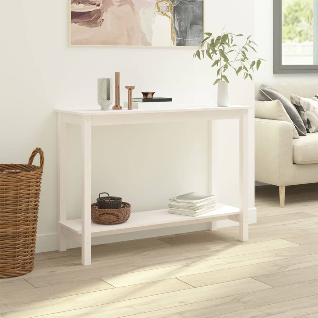 Tavolo Consolle Bianco 110x40x80 cm in Legno Massello di Pino | homemem39