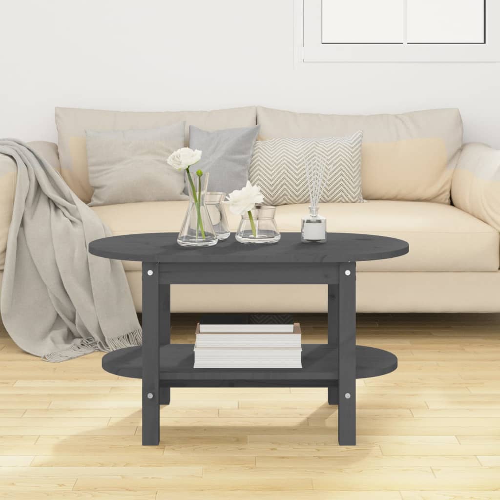 Tavolino da Salotto Grigio 80x45x45cm in Legno Massello di Pino | homemem39