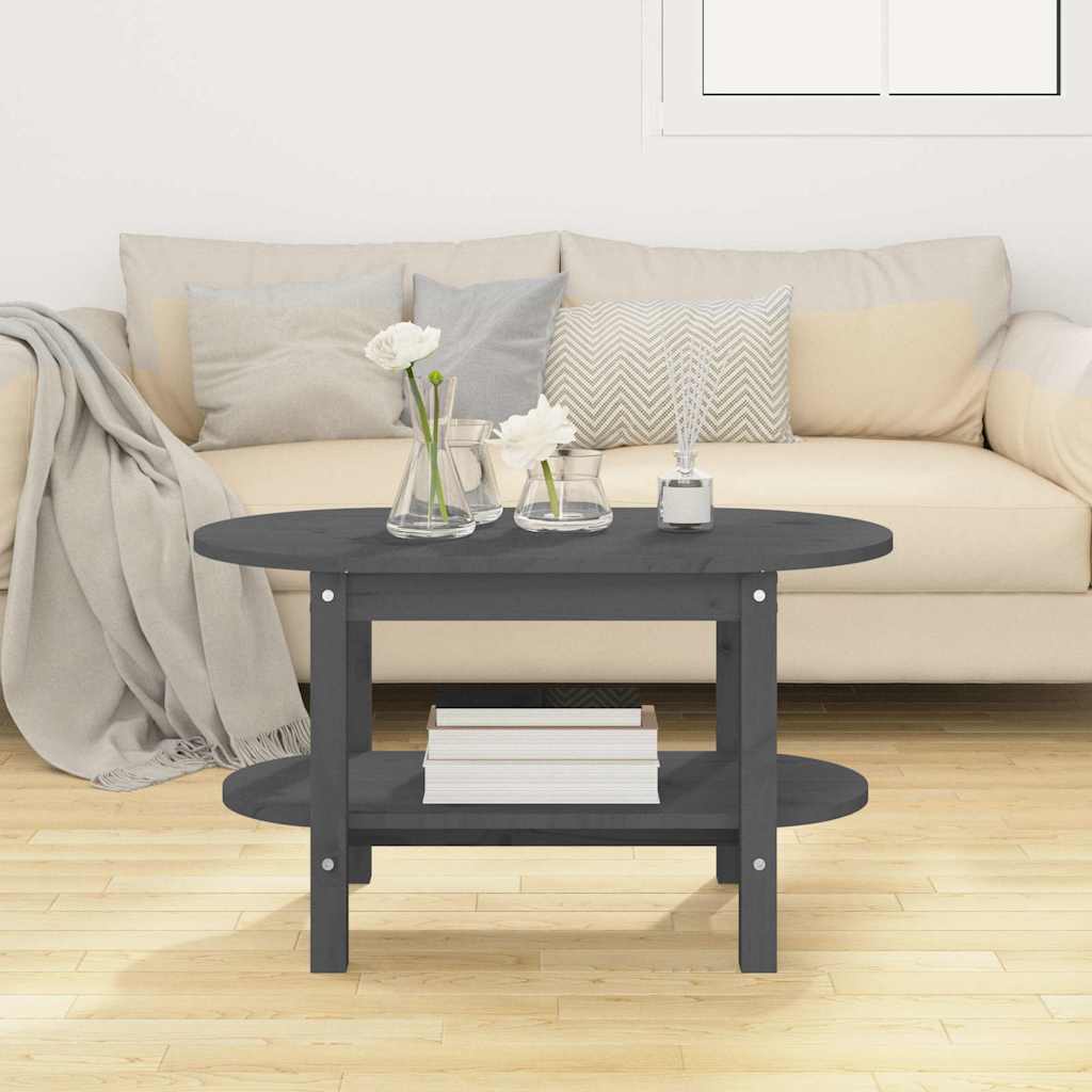 Tavolino da Salotto Grigio 80x45x45cm in Legno Massello di Pino