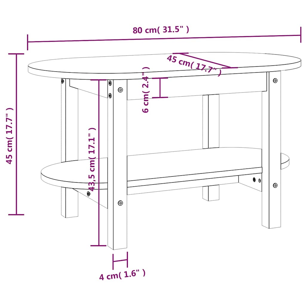 Tavolino da Salotto Grigio 80x45x45cm in Legno Massello di Pino
