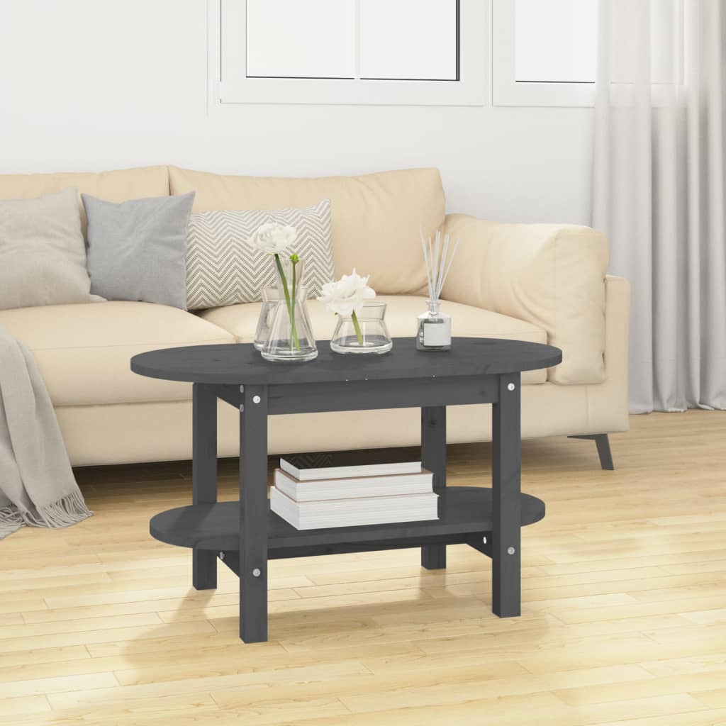 Tavolino da Salotto Grigio 80x45x45cm in Legno Massello di Pino | homemem39