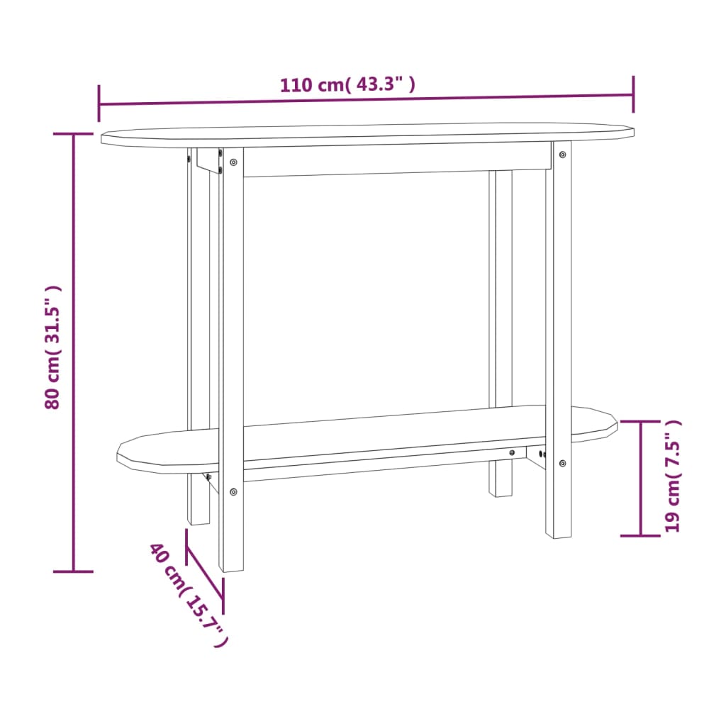 Tavolo Consolle Bianco 110x40x80 cm in Legno Massello di Pino | homemem39