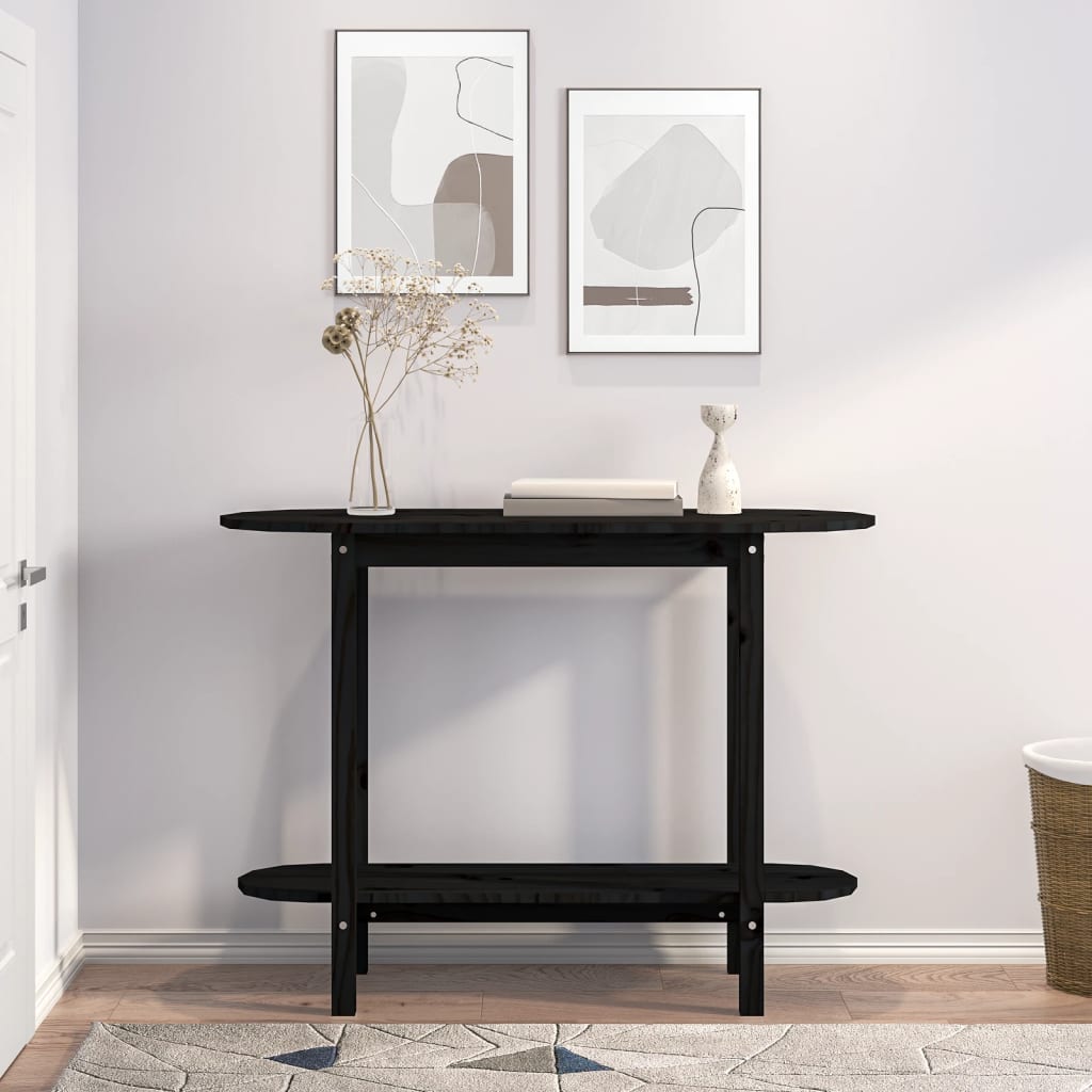 Tavolo Consolle Nero 110x40x80 cm in Legno Massello di Pino