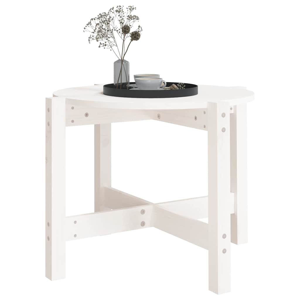 Tavolino da Salotto Bianco Ø 62,5x45 cm Legno Massello di Pino