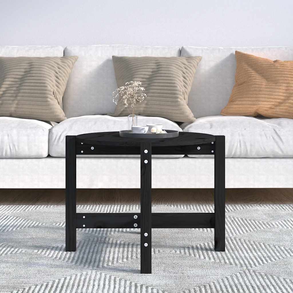 Tavolino da Salotto Nero Ø 62,5x45 cm in Legno Massello di Pino | homemem39
