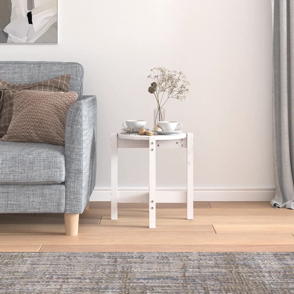 Tavolino da Salotto Bianco Ø 42,5x45 cm Legno Massello di Pino | homemem39