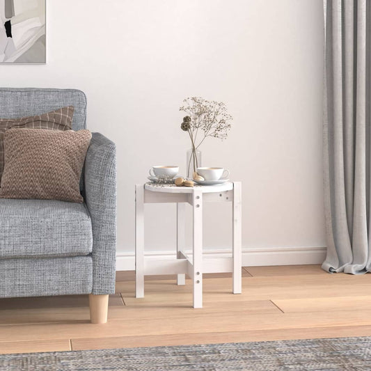Tavolino da Salotto Bianco Ø 42,5x45 cm Legno Massello di Pino | homemem39