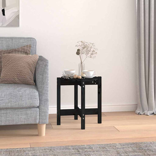 Tavolino da Salotto Nero Ø 42,5x45 cm in Legno Massello di Pino | homemem39
