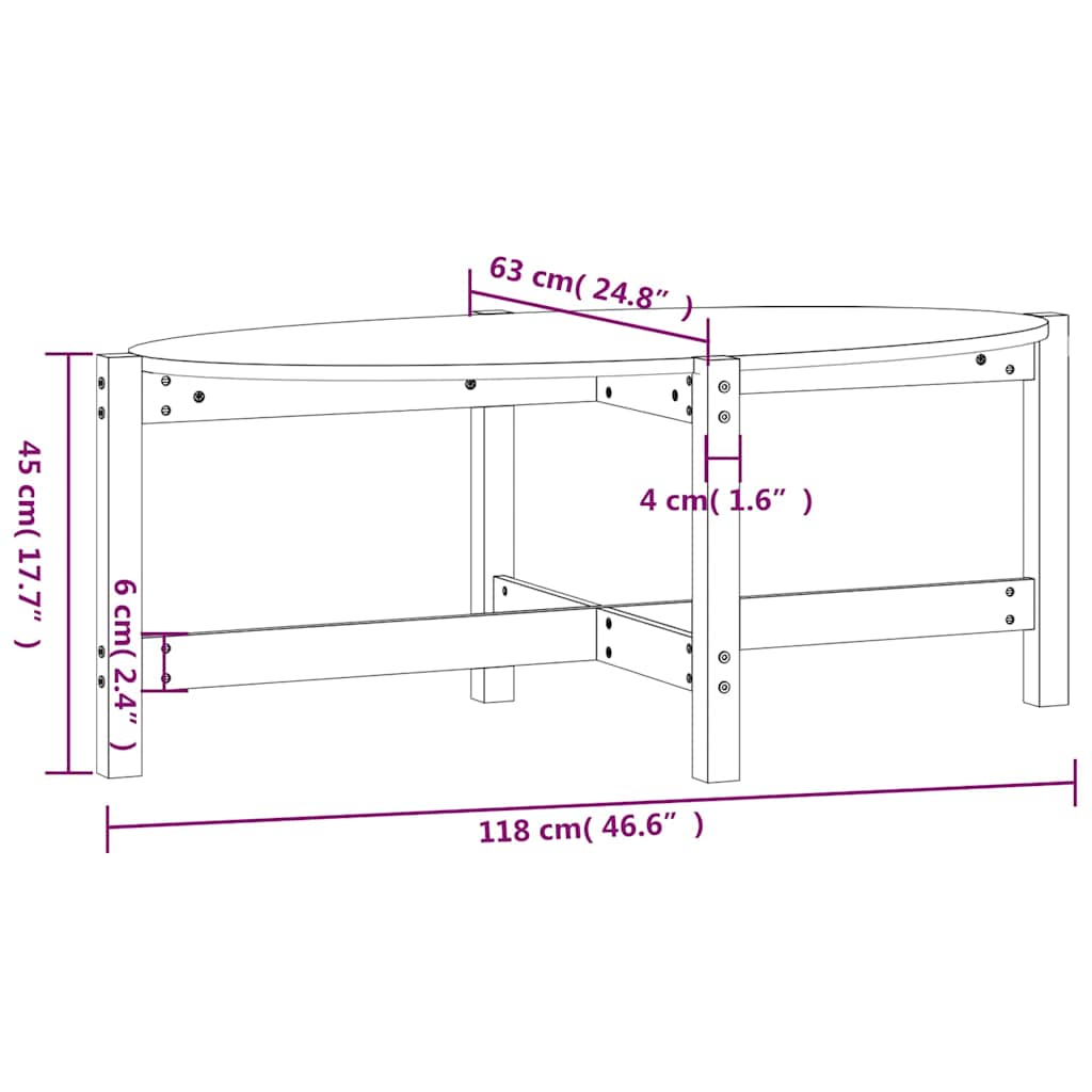Tavolino da Salotto 118x63x45 cm in Legno Massello di Pino
