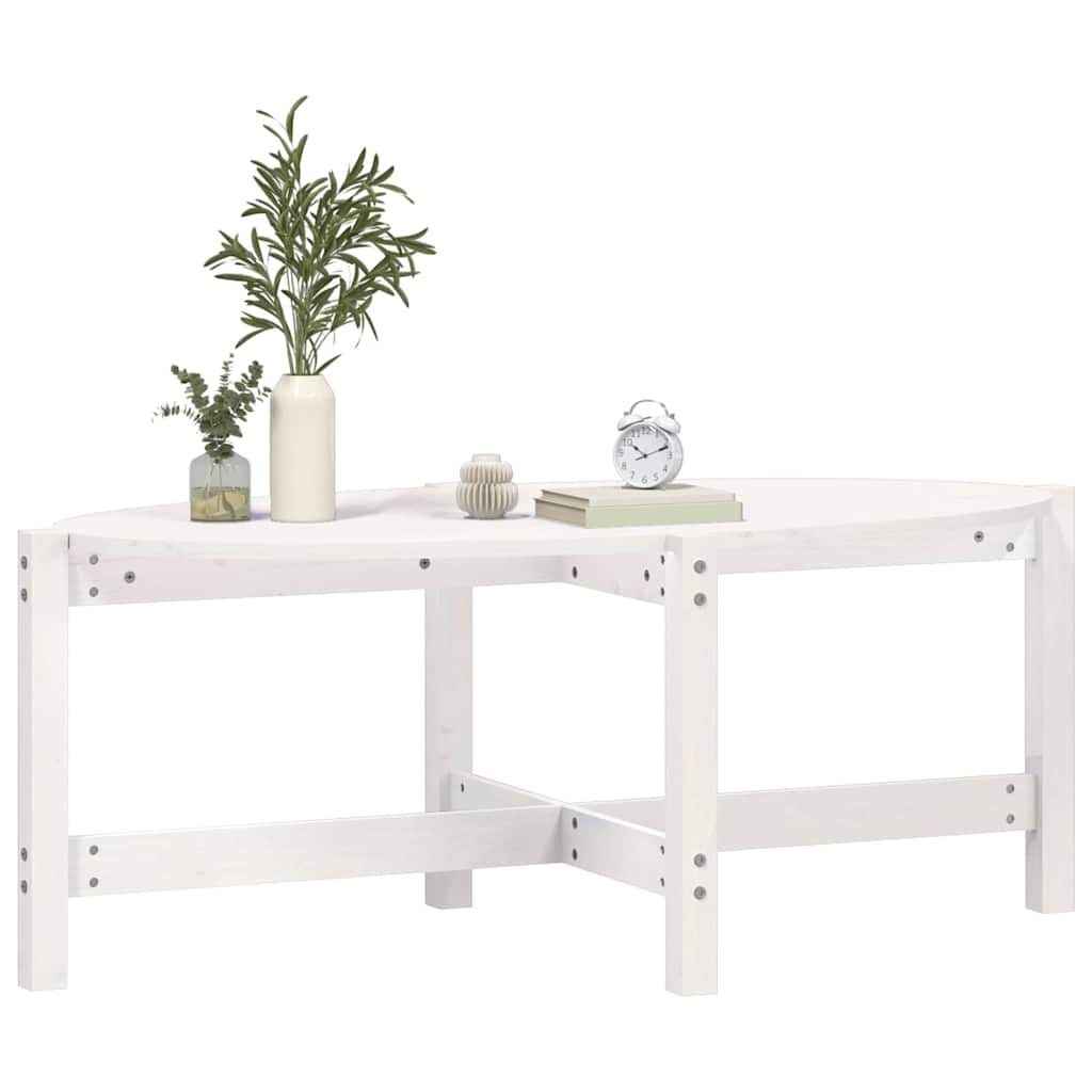 Tavolino da Salotto Bianco 118x63x45 cm Legno Massello di Pino