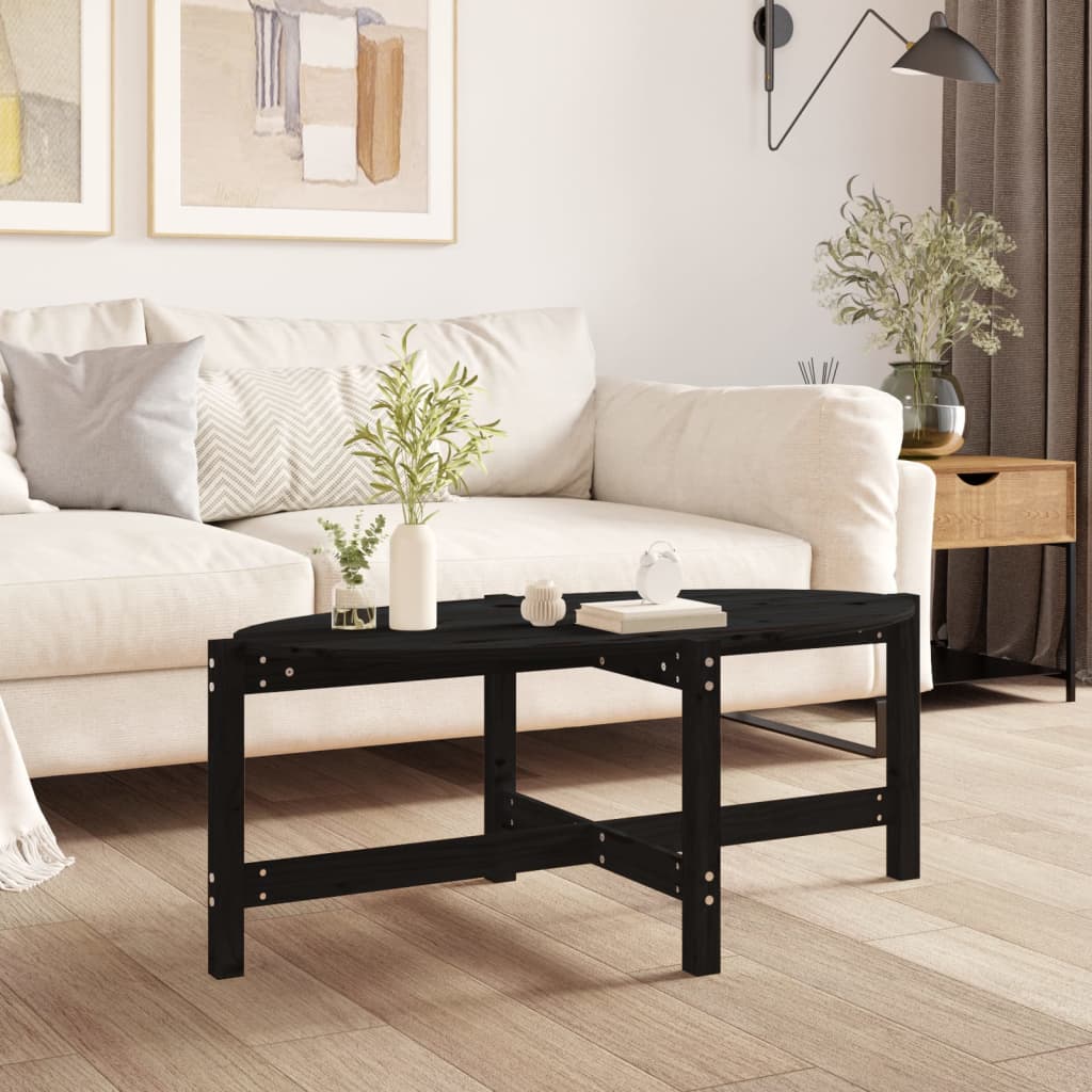 Tavolino da Salotto Nero 118x63x45 cm in Legno Massello di Pino | homemem39